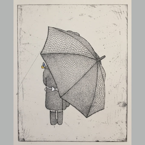 Girl with umbrella behind